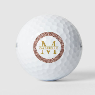 Roze Glitter Roos Gold Monogram en naam Golfballen