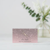 Roze glitter Roos Gold Salon Stylist Scissors Visitekaartje (Staand voorkant)