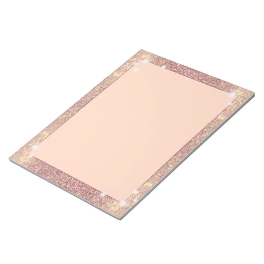 Roze Glitter Roos Gold Sparkle Faux Notitieblok (Schuin)