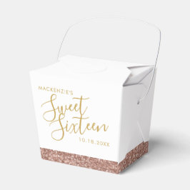 Roze Glitter Roos Gold Sweet 16 Naam Mini Takeout Bedankdoosjes