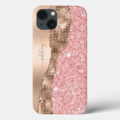 Roze Glitter Roos Goud Marmer Meisje Monogram Case-Mate iPhone Case (Achterkant)