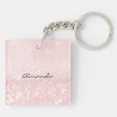 Roze Glitter Roos Meisjesachtige Make-up Wimpers N Sleutelhanger (Achterkant)