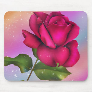 Roze Glitter Roos Regenboog Pastel Bloemen Muismat