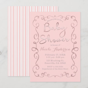 Roze Glitter Roosgoud Baby Shower Vintage Uitzicht Kaart