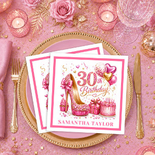 Roze Glitter Roze Goud Glans 30e Verjaardag Servet