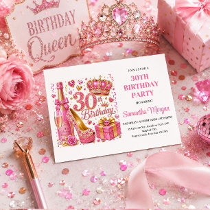 Roze Glitter Roze Goud Glans 30e Verjaardag Uitnod Kaart