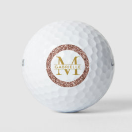 Roze Glitter Roze Goud Monogram en Naam Golfballen