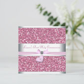 Roze Glitter Roze Kruis Eerste Communie Kaart (Staand voorkant)