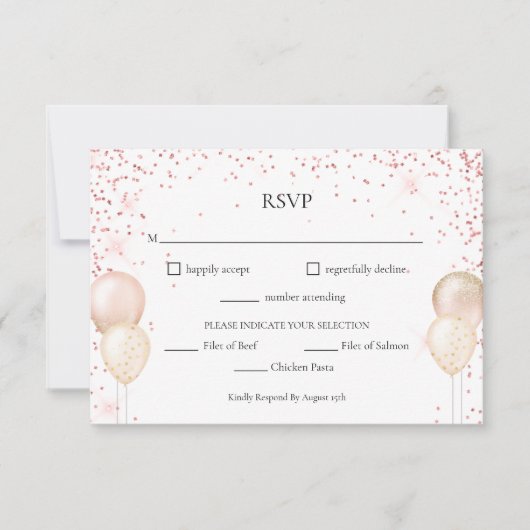 Roze Glitter RSVP-kaart RSVP Kaartje (Voorkant)