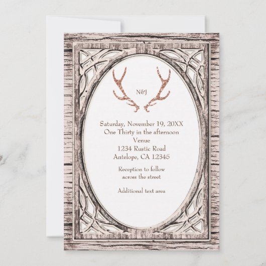 Roze Glitter Rustiek gewei Wit Hout Uitnodiging (Achterkant)