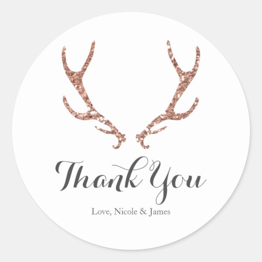 Roze Glitter Rustieke Herten Antlers Woodsy Glam P Ronde Sticker (Voorkant)