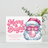 Roze Glitter Santa Modern Chic Christmas Kaart (Staand voorkant)