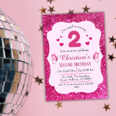 Roze glitter schattig bruisend 2e verjaardag kaart