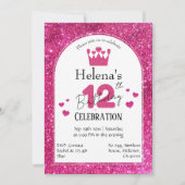 Roze glitter schattig levendig sprankelend 12e ver kaart (Voorkant)