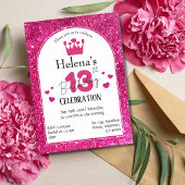 Roze glitter schattig levendig sprankelend 13e ver kaart