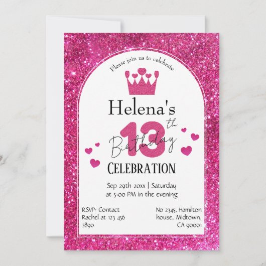 Roze glitter schattig levendig sprankelend 13e ver kaart (Voorkant)