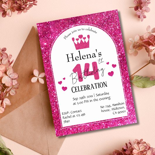 Roze glitter schattig levendig sprankelend 14e ver kaart