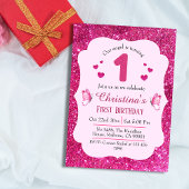 Roze glitter schattig levendig sprankelend 1e verj kaart