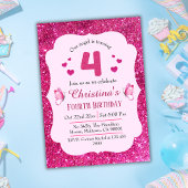 Roze glitter schattig levendig sprankelend 4e verj kaart