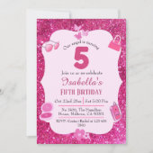 Roze glitter schattig levendig sprankelend 5e verj kaart (Voorkant)