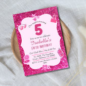 Roze glitter schattig levendig sprankelend 5e verj kaart