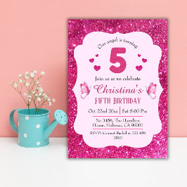 Roze glitter schattig levendig sprankelend 5e verj kaart