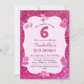 Roze glitter schattig levendig sprankelend 6e verj kaart (Voorkant)