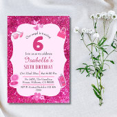 Roze glitter schattig levendig sprankelend 6e verj kaart