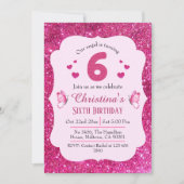 Roze glitter schattig levendig sprankelend 6e verj kaart (Voorkant)