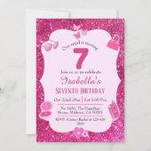 Roze glitter schattig levendig sprankelend 7e verj kaart (Voorkant)