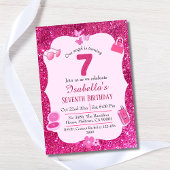 Roze glitter schattig levendig sprankelend 7e verj kaart