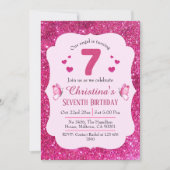 Roze glitter schattig levendig sprankelend 7e verj kaart (Voorkant)