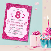 Roze glitter schattig levendig sprankelend 8e verj kaart