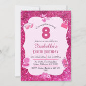 Roze glitter schattig levendig sprankelend 8e verj kaart (Voorkant)