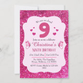 Roze glitter schattig levendig sprankelend 9e verj kaart (Voorkant)