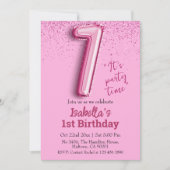 Roze glitter schattige ballon no.1 girly 1e verjaa kaart (Voorkant)