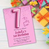 Roze glitter schattige ballon no.1 girly 1e verjaa kaart