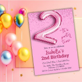 Roze glitter schattige ballon no.2 girly 2e verjaa kaart