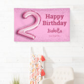 Roze glitter schattige ballon no.2 girly 2e verjaa spandoek (Insitu)