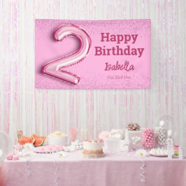Roze glitter schattige ballon no.2 girly 2e verjaa spandoek