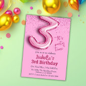 Roze glitter schattige ballon no.3 girly 3e verjaa kaart