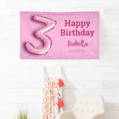 Roze glitter schattige ballon no.3 girly 3e verjaa spandoek (Insitu)