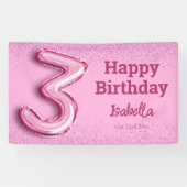 Roze glitter schattige ballon no.3 girly 3e verjaa spandoek (Horizontaal)