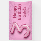 Roze glitter schattige ballon no.3 girly 3e verjaa spandoek (Verticaal)