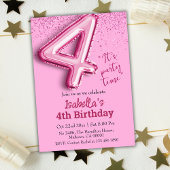 Roze glitter schattige ballon no.4 girly 4e verjaa kaart