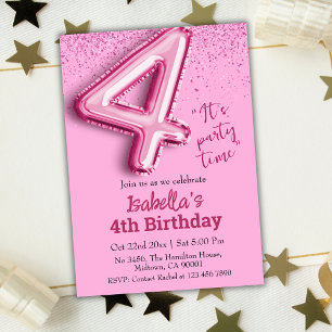 Roze glitter schattige ballon no.4 girly 4e verjaa kaart