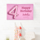 Roze glitter schattige ballon no.4 girly 4e verjaa spandoek (Insitu)