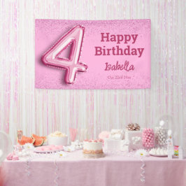 Roze glitter schattige ballon no.4 girly 4e verjaa spandoek