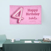 Roze glitter schattige ballon no.4 girly 4e verjaa spandoek (Beurs)