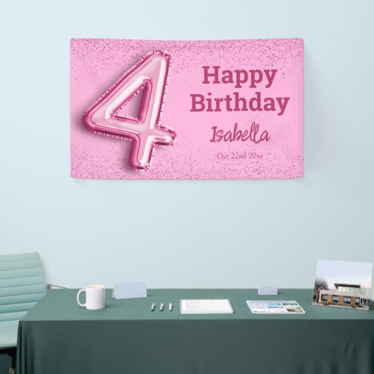Roze glitter schattige ballon no.4 girly 4e verjaa spandoek (Beurs)